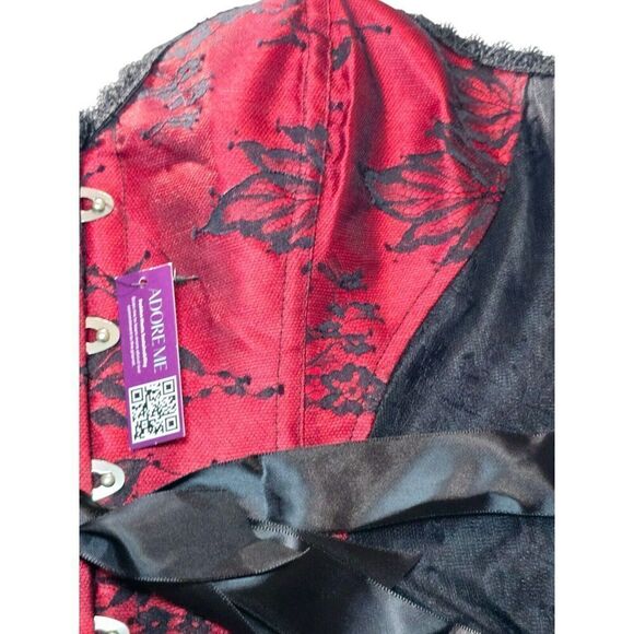 Adore Me Lace Strapless Corset Size 0X Lace Up Red Black Garter Clips Lingerie - Picture 3 of 13